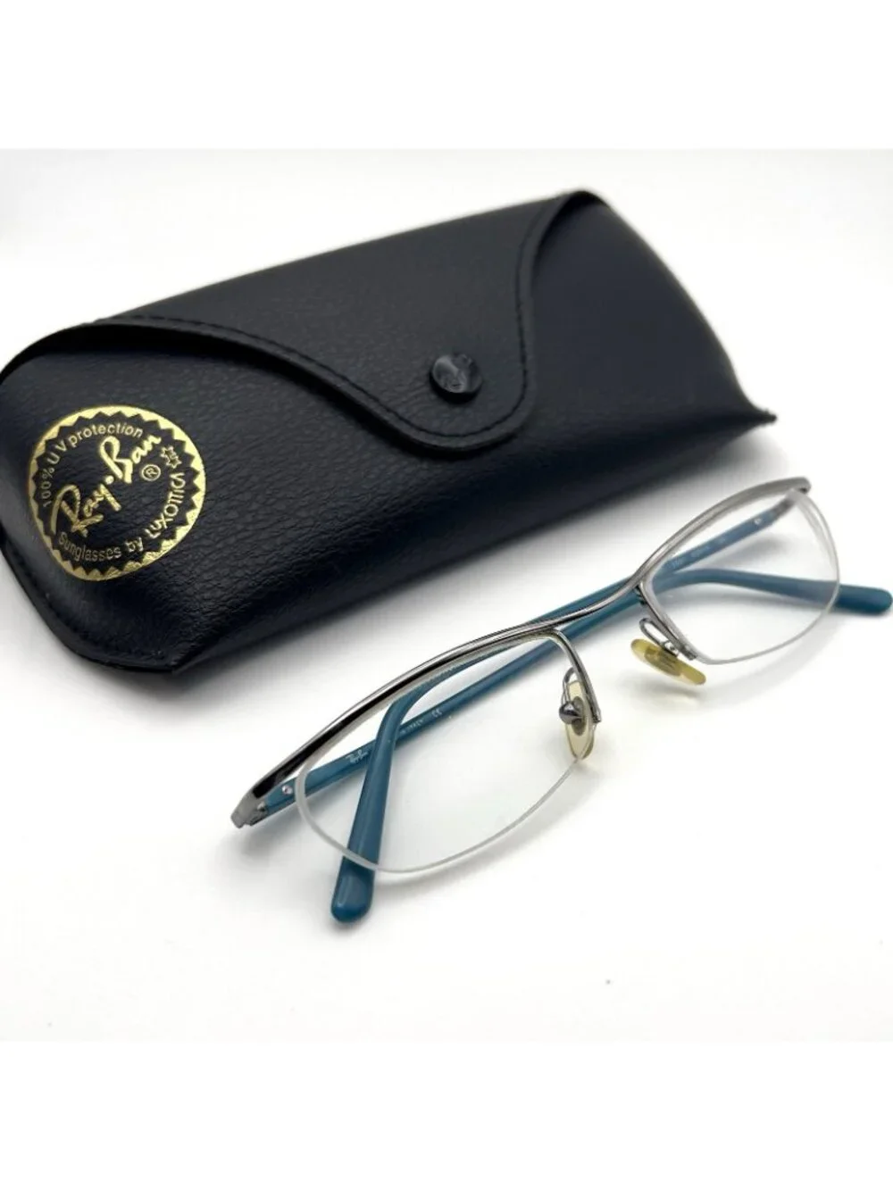 Ray Ban RB 6081 2551 Half Rim Eyeglass Frames Silver Blue 50-19-135 Case Italy
